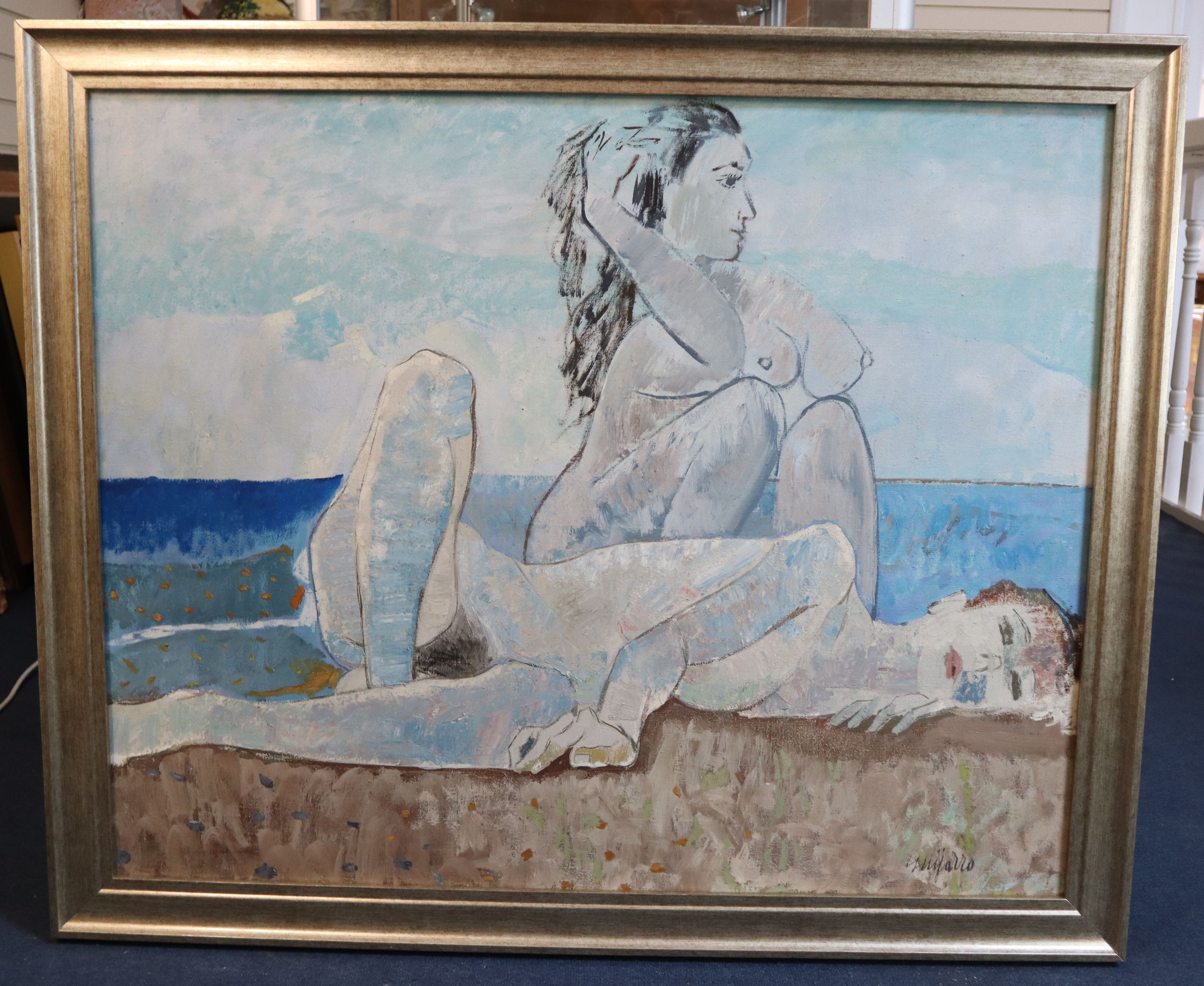 Antonio Guijarro (Spanish, 1923-2011) Nudes on the seashore 31.25 x 38.75in.